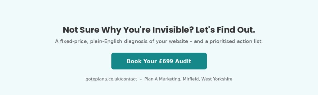 Book a £699 West Yorkshire website audit with Plan A Marketing