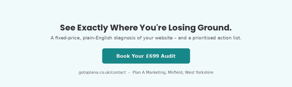 Book a £699 West Yorkshire website audit with Plan A Marketing
