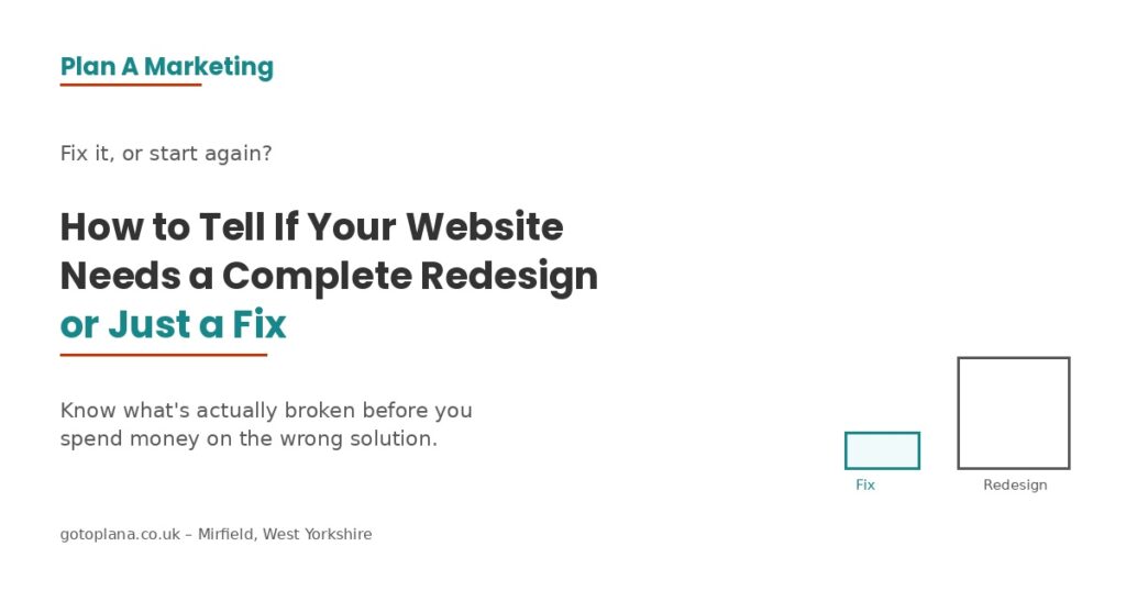 Website redesign vs fix — Plan A Marketing West Yorkshire